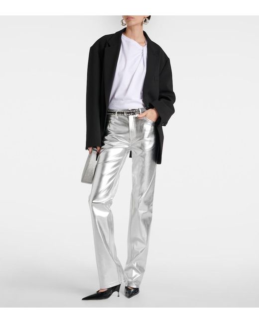 Staud White Chisel Faux Leather Straight-Leg Pants
