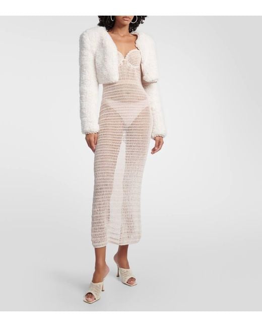 Magda Butrym White Crochet Cotton And Linen Blend Midi Dress
