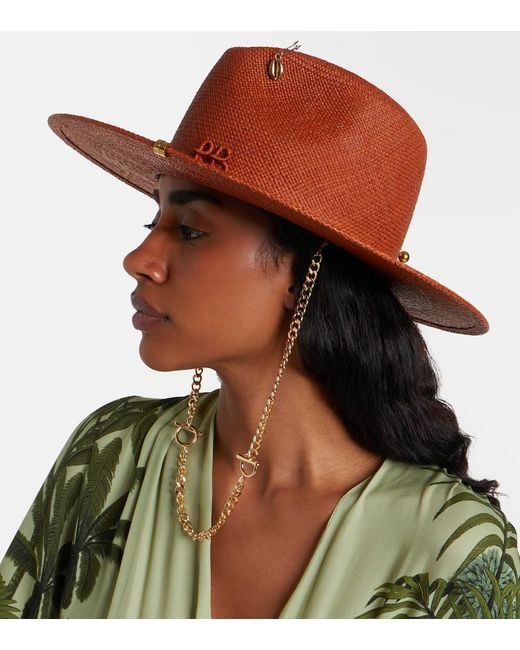 Ruslan Baginskiy Brown Chain-Detail Straw Fedora