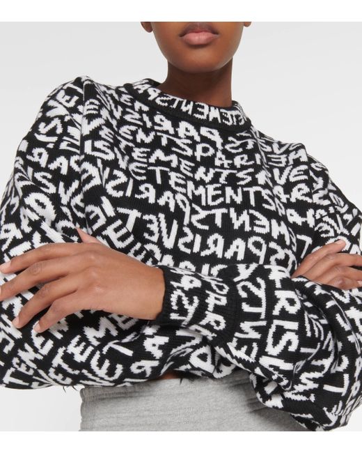 Vetements Black Monogram Cropped Wool Sweater