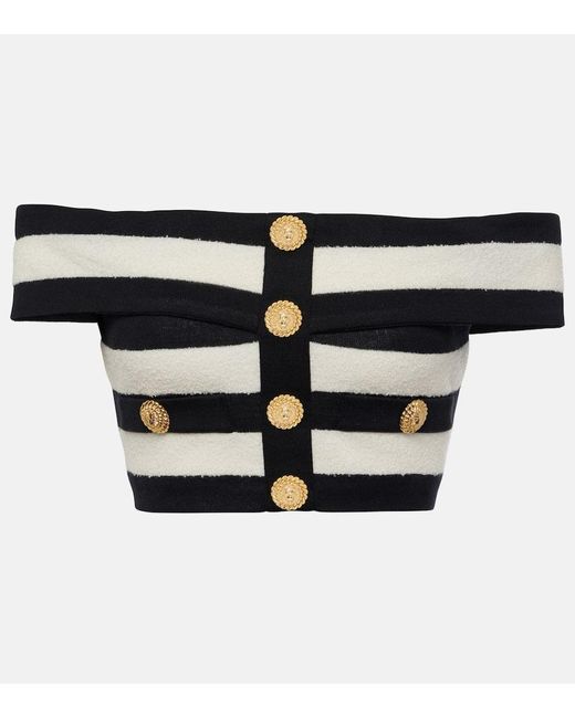 Crop Top A Rayas Balmain de color Black