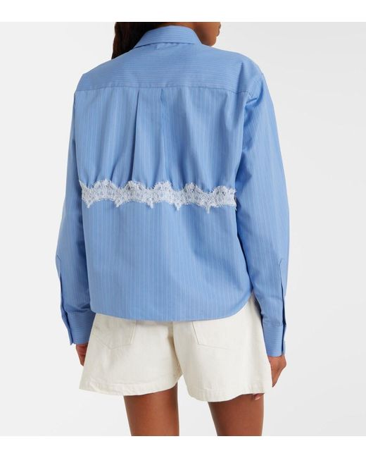 Sacai Blue Lace-Trimmed Striped Cotton-Blend Poplin Shirt