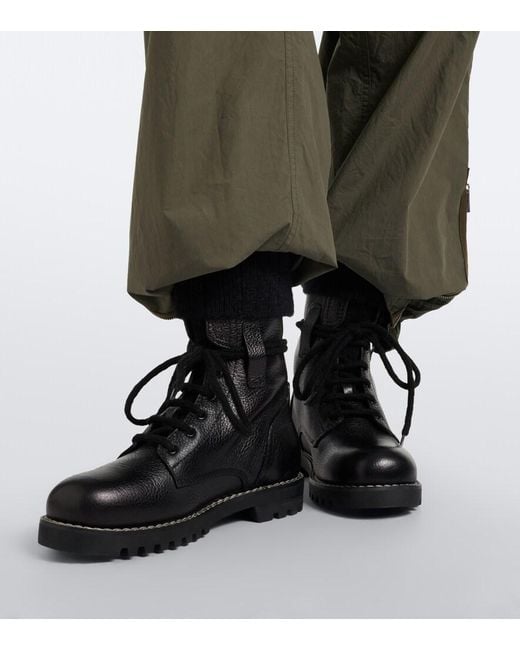 Fendi Black Wool-Lined Leather Combat Boots