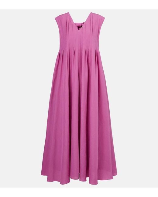 Max Mara Purple Max Mara Piega Ramie And Cotton Pleated Maxi Dress