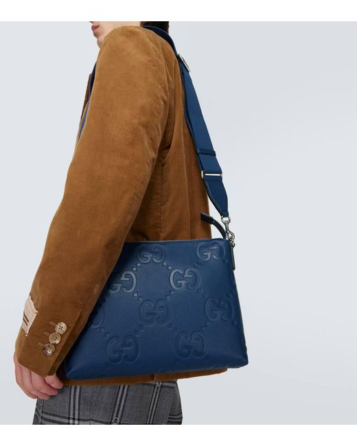 Gucci Blue Jumbo GG Medium Leather Messenger Bag for men