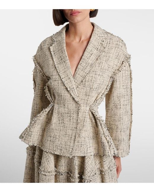 Erdem Natural Cotton-Blend Tweed Peplum Jacket
