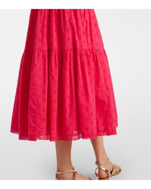 Ulla Johnson Red Freya Polka-Dot Cotton Dobby Midi Dress