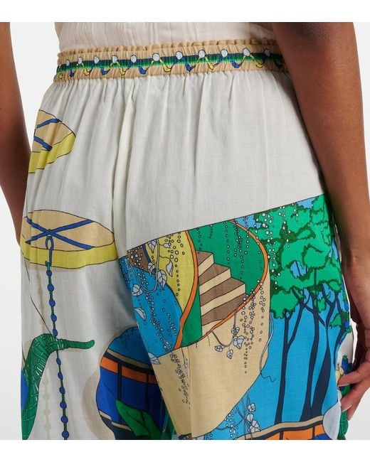 Tory Burch Blue Printed Cotton Tapered Pants