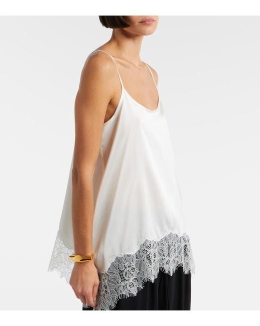 Staud White Chloe Lace-Trimmed Silk-Blend Satin Camisole