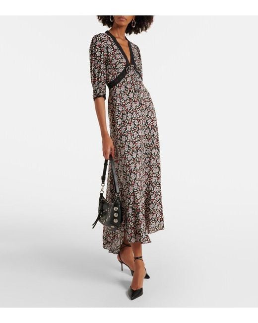 Rixo Black Women's Amina Carnation Slate Crepe Midi Dress 14