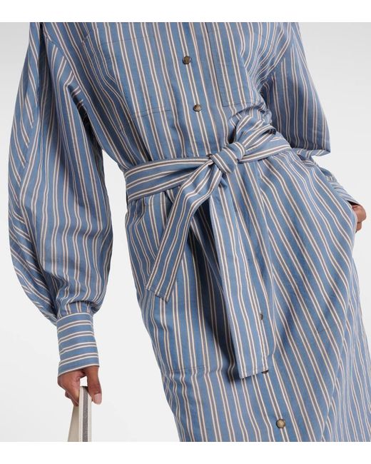 Brunello Cucinelli Blue Hemdblusenkleid aus Baumwolle und Seide