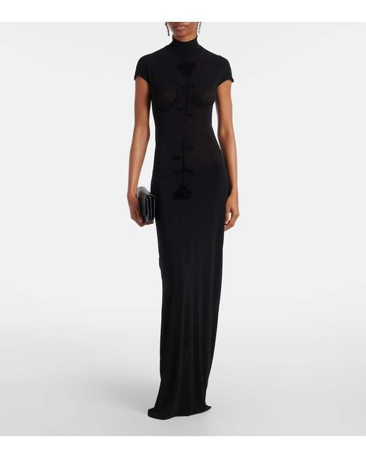 Jean Paul Gaultier Black Maxikleid Aus Samt Und Jersey