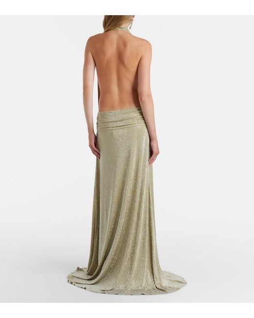 The New Arrivals Ilkyaz Ozel Natural Embellished Halterneck Gown