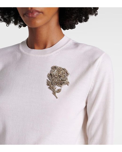 Alexander McQueen White Verzierter Pullover Aus Wolle