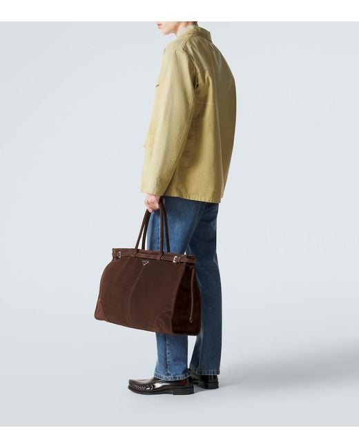 Prada Brown Bonnie Suede Tote Bag for men