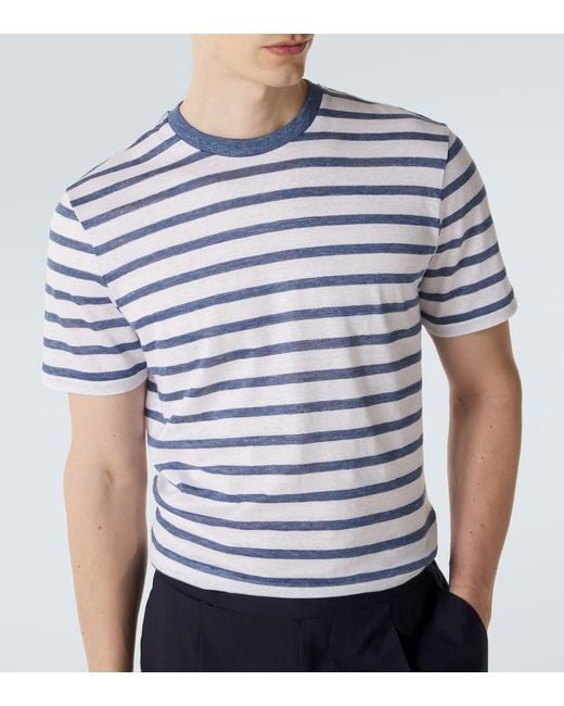 Dunhill Blue Striped Linen And Cotton T-Shirt for men