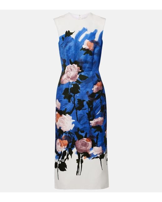 Erdem Blue Midikleid Aus Einem Baumwollgemisch