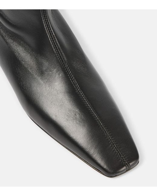 Totême Black Leather Square-Toe Sock Boots