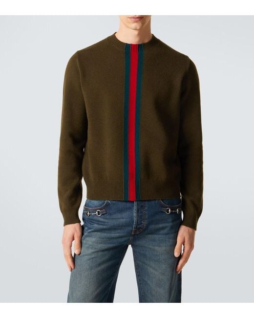 Pullover Web Stripe di Gucci in Green da Uomo