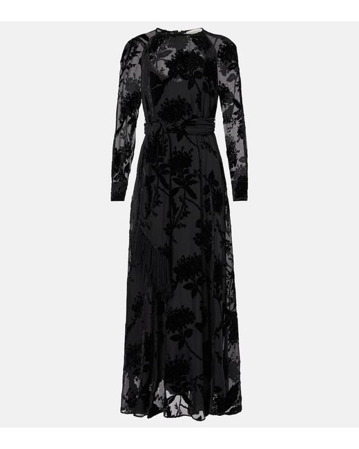 Zimmermann Black Burnout Sheath Floral Velvet Maxi Dress