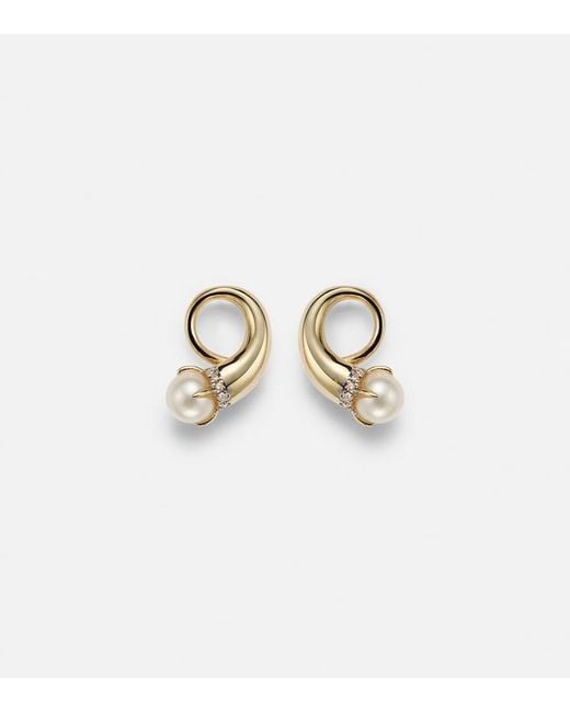 Mateo Metallic 14Kt Earrings With Diamonds And Pearls