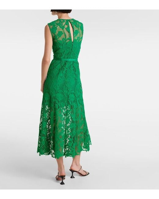 Self-Portrait Green Lace Sleeveless Midi Dress