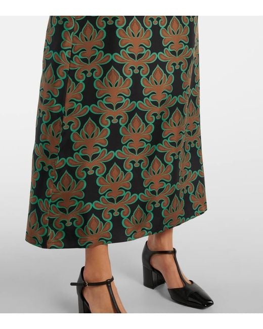LaDoubleJ Green Bedrucktes Midikleid Swing Aus Seiden-Twill