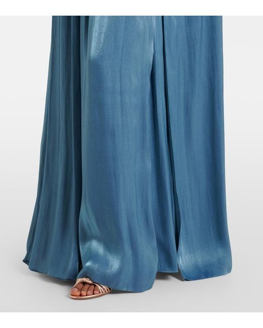 Costarellos Blue Embellished Pleated Caped Bustier Gown