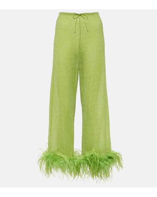 Pantaloni Lumiere Plumage con piume di Oseree in Green