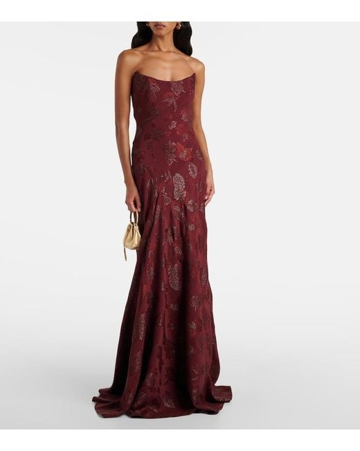 Robe Longue Corset A Fleurs Metallisees Markarian en coloris Purple