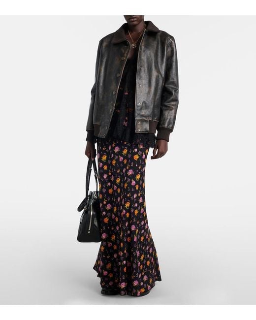 Dolce & Gabbana Black Floral Silk-Blend Charmeuse Maxi Skirt