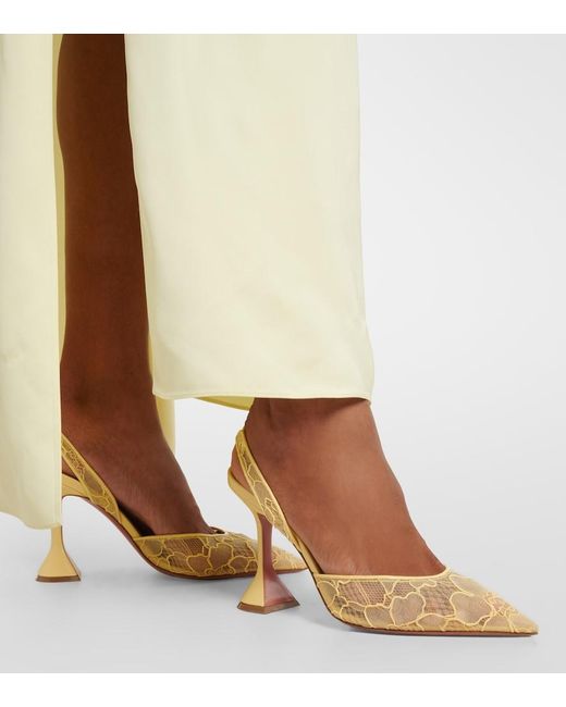 AMINA MUADDI Natural Holli Leather-Trimmed Lace Slingback Pumps