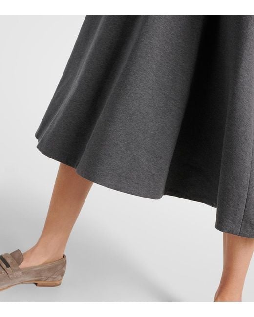Brunello Cucinelli Gray Cotton-Blend Midi Skirt