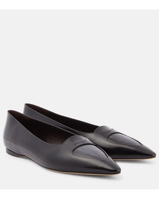 The Row Black Viv Leather Ballet Flats