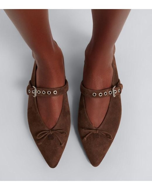 Miu Miu Brown Suede Ballet Flats