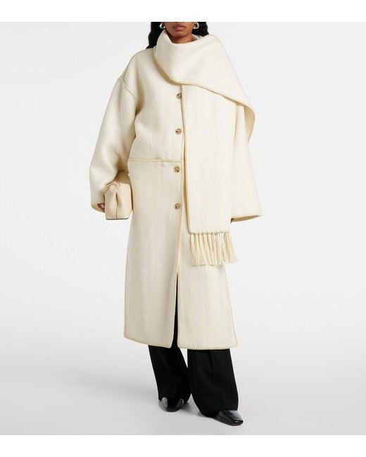 Totême White Fringed Embroidered Wool Scarf Coat