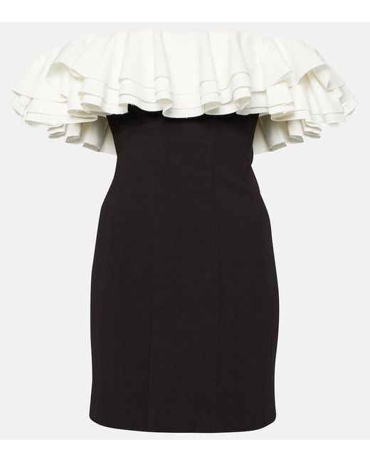 Staud Black Kiara Off The Shoulder Ruffled Neckline Sheath Dress
