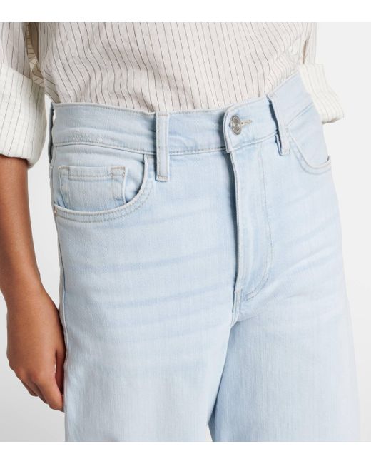 FRAME Blue Le Palazzo Cropped Wide-leg Jeans