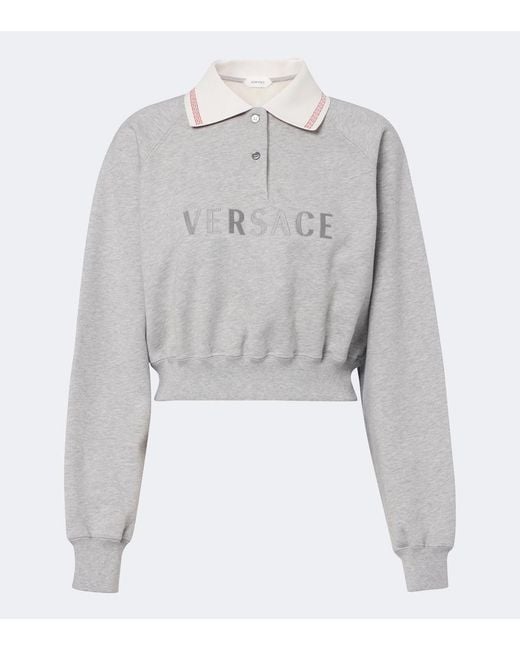 Versace Gray Cropped Cotton Jersey Polo Shirt