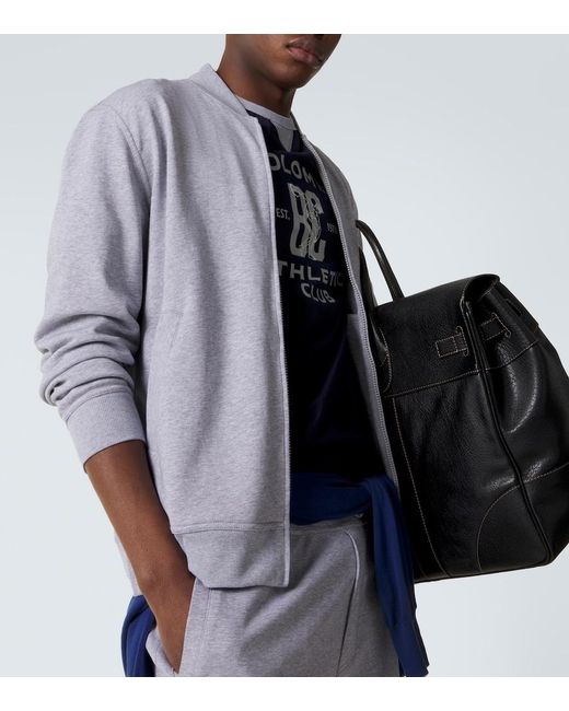 Brunello Cucinelli Blue Cotton-Blend Jersey Zip-Up Sweater for men