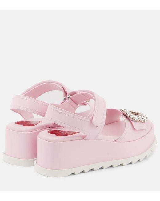 Roger Vivier Pink Embellished Leather Platform Sandals