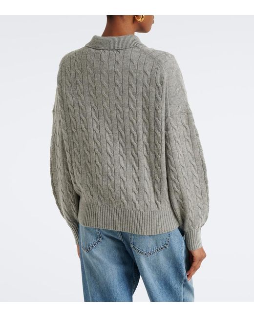 Polo Ralph Lauren Gray Cable-Knit Wool And Cashmere Polo Sweater