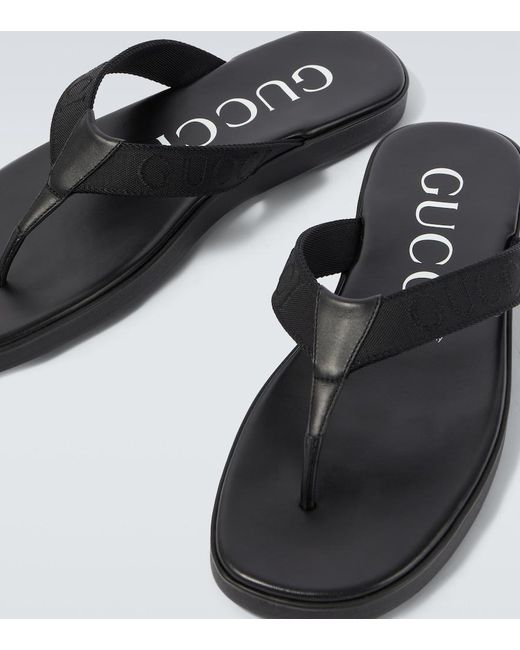 Gucci Brown Logo Canvas And Leather Thong Sandals for men