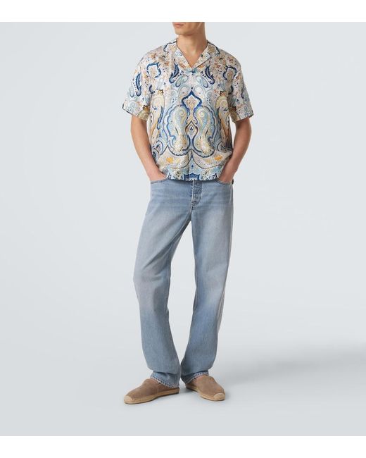 Orlebar Brown Blue Maitan Paisley Silk Shirt for men