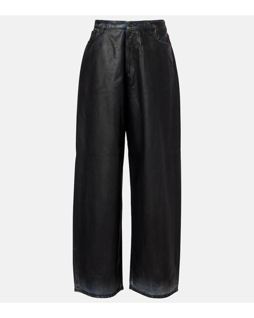 Acne Black 2023 Mid-Rise Wide-Leg Coated Jeans