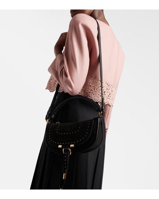 Chloé Black Marcie Small Studded Suede Shoulder Bag