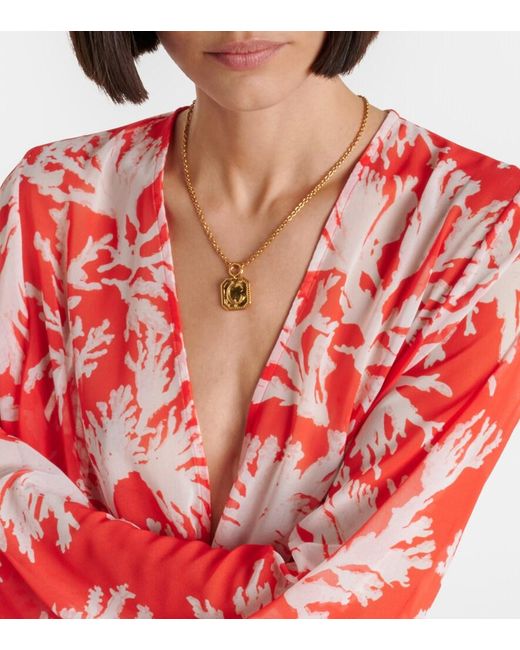 Alexandra Miro Red Chloe Floral Georgette Kaftan