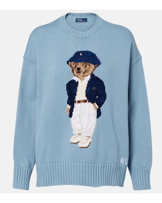 Polo Ralph Lauren Blue Polo Bear Oversized Cotton Sweater