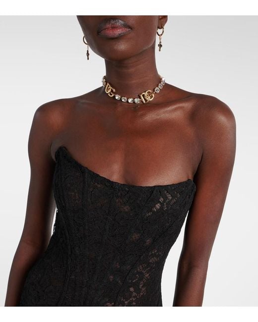 Dolce & Gabbana Black Floral Cotton-Blend Lace Minidress