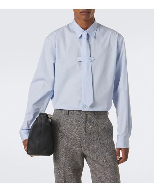 Dries Van Noten Blue Cotton Poplin Shirt With Tie for men